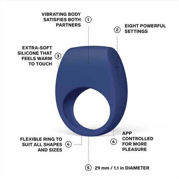 Ерекційне кільце з вібрацією LELO Tor 3 Base Blue, керування зі смартфона | Зображення 1