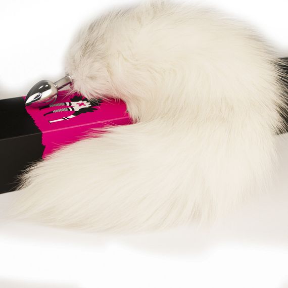 Анальна пробка-хвостик S з натурального хутра WHITE AND GREY колір біло-сірий sexstyle