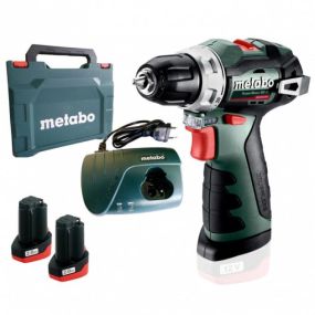 Шуруповерт-дриль Metabo POWERMAXX SB BL, акумуляторний, Li-Power, 2*12, 2 Ач, 0-400/0-1500 об/хв, патрон 1.5-10мм, 20/38 Нм, кейс, 0.7кг (601784500)