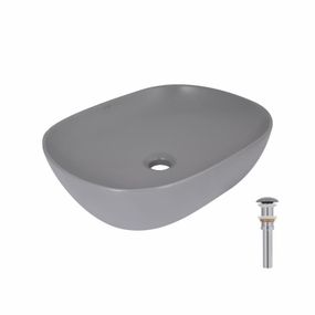 Раковина накладная Qtap Aquarius 470x380x120 мм, Stone grey, прямоугольная, с донным клапаном QTAQA188SG49780