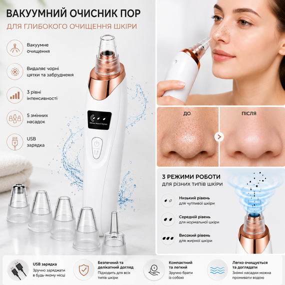 Вакуумний Очищувач Пор Обличчя 5 в 1 — Видалення Чорних Крапок | Зображення 1