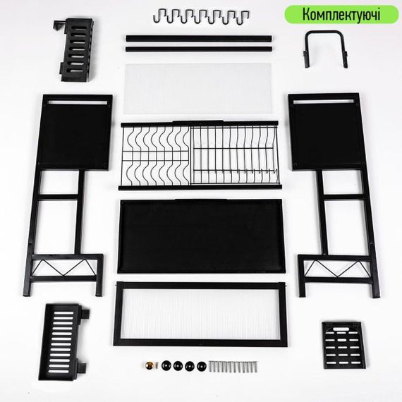 Полиця-органайзер для зберігання та сушіння посуду над раковиною мобільна з нержавіючої сталі 65х30х78см Чорна SW-00002115 | Зображення 5