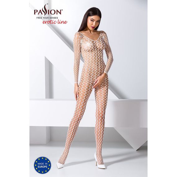 Бодістокінг Passion BS068 white, комбінезон, велика сітка, довгий рукав | Зображення 1