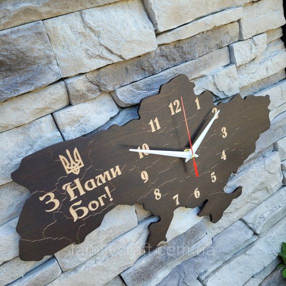 Настінний годинник Карта України з фанери Патріотичний дерев'яний годинник | Зображення 1