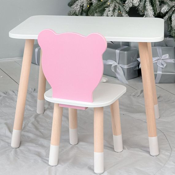 Прямокутний стіл і стільчик рожевий  дитячий ведмежа з білим сидінням. Столик білий дитячий | Зображення 5