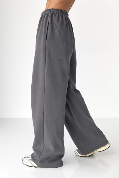 Утеплені однотонні спортивні штани - темно-сірий цвет, L (є розміри) | Зображення 4