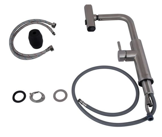 Змішувач для кухні Lidz Aria 015FLT з висувним мультифункціональним виливом-лійкою LDARI015FLTNKS37643 | Зображення 1