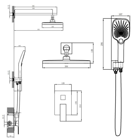 Душова система для душу Qtap Gemini прихованого монтажу QTGEM113CRM45696 | Зображення 1