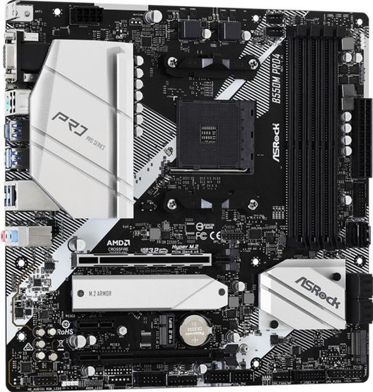 ASRock B550M Pro4 (AM4/B550, 4*DDR4, 2xPCIex16, DP/HDMI/VGA, 6xSATA, 3xM.2, GLan, 7.1ch, mATX) | Зображення 1