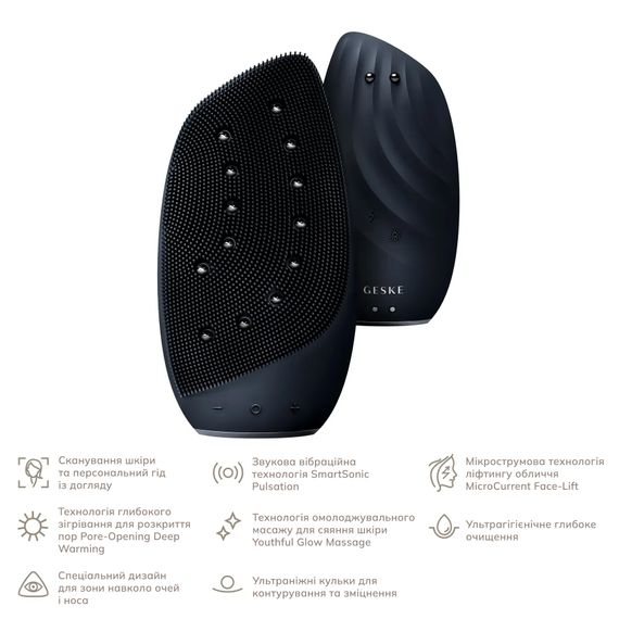 Очищувальна щітка для обличчя GESKE Sonic Thermo Facial Brush&Face-Lifter 8в1 black | Зображення 1