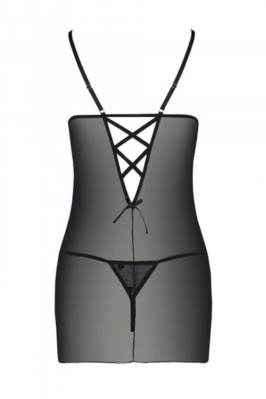 Соблазнительная сорочка с вырезами на груди и трусики с вырезом Passion LOVELIA CHEMISE S/M Черный | Зображення 5