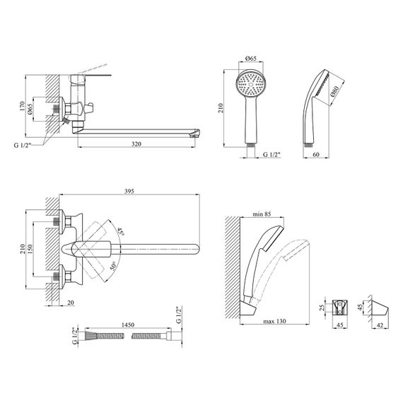 Змішувач для ванни Kroner KRM Fulda - W070 (CV018081) | Зображення 1