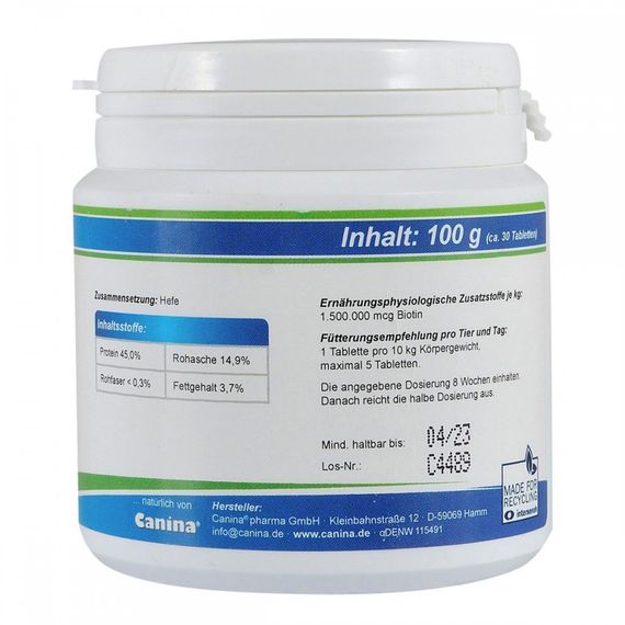 Витамины Canina Biotin Forte Tabletten для собак, интенсивный курс для шерсти, 100 г (30 табл) | Зображення 2