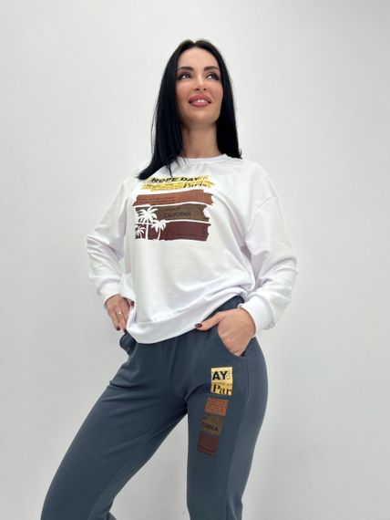 Женский спортивный костюм штаны и свитшот GF07955 цвет бело-серый, размер 42/44 | Зображення 3