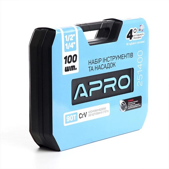 Набір насадок і інструментів CrV 1⁄4, 1⁄2 (90Т) (100 шт.) APRO 2514001 | Зображення 6