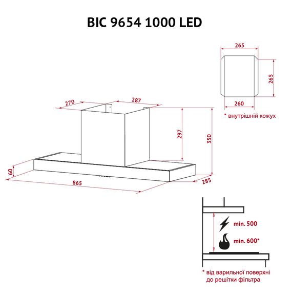 Витяжка кухонна Perfelli BIC 9654 I 1000 LED | Зображення 9