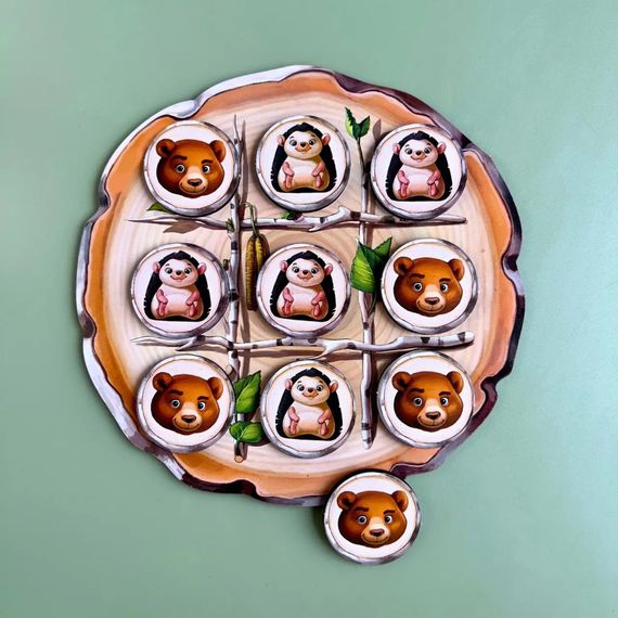 Деревянная настольная игра "Крестики-нолики" Ubumblebees (ПСД159) PSD159 ежик и медведь | Зображення 3