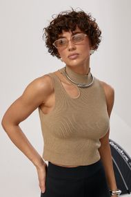 В'язана коротка майка з вирізом - кавовий цвет, ONE SIZE (є розміри)