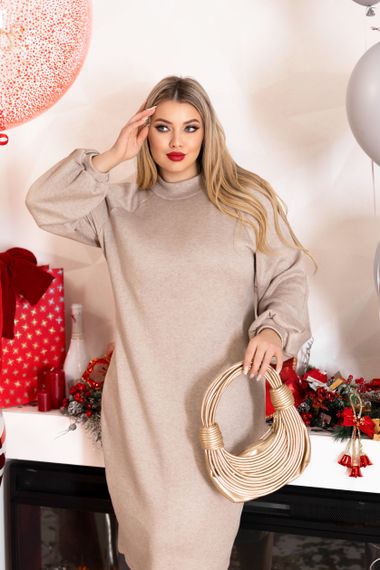 Женское теплое ангоровое платье миди с вырезвами на плечах GF5644 цвет бежевый, размер 46/48 | Зображення 1