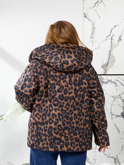Женская теплая зимняя куртка леопардовый принт с капюшоном NB24056 цвет коричневый, размер 50/52 | Зображення 5