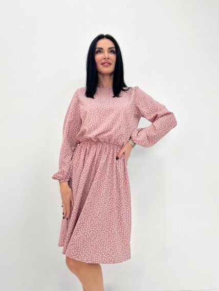 Женское легкое платье в горошек из софта GF08576 цвет пудровый, размер 42/44 | Зображення 2