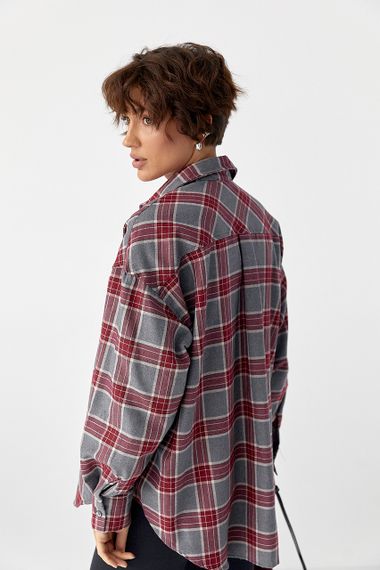 Сорочка в клітинку з подовженою спинкою - темно-червоний цвет, M (є розміри) | Зображення 1