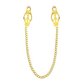 Затискачі для сосків з ланцюжком Feral Feelings – Clover nipple clamps, золото/білий sexstyle