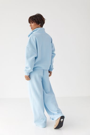 Утеплений спортивний костюм із штанами палаццо та світшотом - блакитний цвет, S/M (є розміри) | Зображення 1