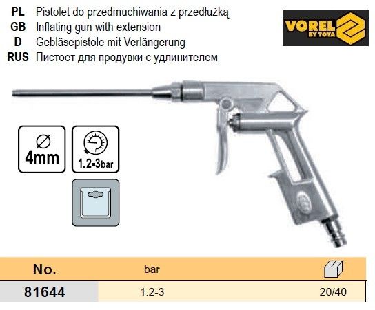 Пістолет пістолет пневмо продування P=1,2-3бар VOREL-81644