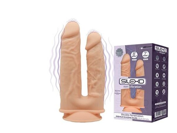 Фалоімітатор подвійний з вібрацією SilexD Double Gusto Flesh Motor (Model 1 size 8" & 7"), двошарови | Зображення 1