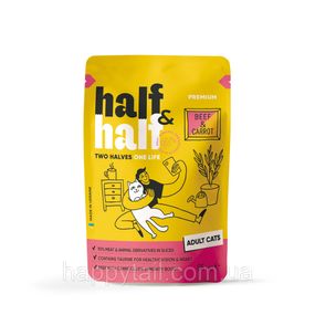 Влажный корм Half&Half для взрослых кошек с говядиной и морковью в желе 85 г