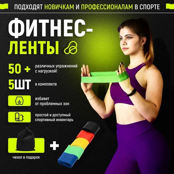 Спортивні гумки еспандер Fit Simplify 5 шт, Фітнес гумові тренінгові Гумки для тренування фітнес GZ-44 | Зображення 2