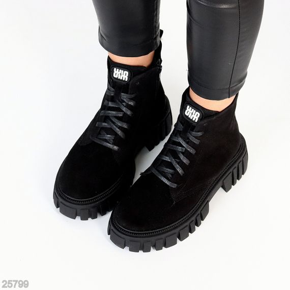 Чорні зимові черевики берці натуральна замша актуальный дизайн | Зображення 8