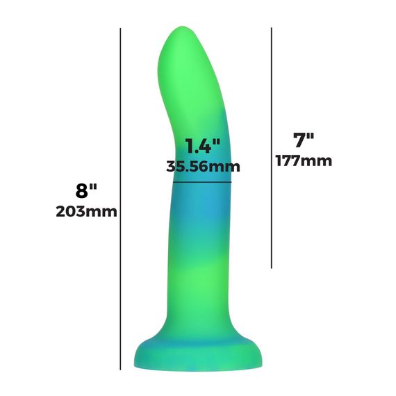 Фалоімітатор, що світиться в темряві, ADDICTION Rave 8″, Glow in the Dark Dildo Blue Green, 20,3 см | Зображення 3