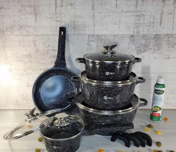 Набор кастрюль и сковорода Higher Kitchen HK-305, Набор посуды с антипригарным покрытием (Красный, Черный) | Зображення 4