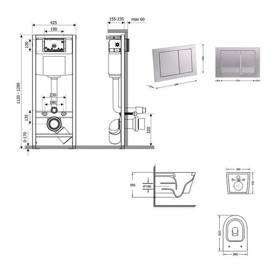 Готове рішення Qtap для ванної кімнати: підвісний унітаз Swan Ultra Quiet 520×360×320 + комплект інсталяції Nest 4 в 1 | Зображення 1