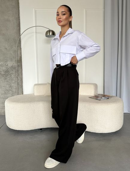 Женские широкие легкие штаны брюки палаццо со стрелками NA2012 цвет черный, размер 46/48 | Зображення 3