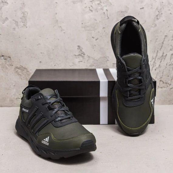 Шкіряні кросівки Adidas колір олива, чорні | Зображення 3