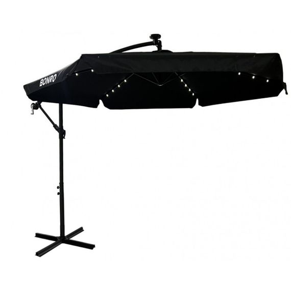 Парасоля садова Bonro B-7218LP з підсвічуванням LED 3 м 6 спиць чорна для дачі та тераси 42400500