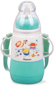 Пляшка дитяча для годування Fissman Babies "Кумедне купання" 150мл з ремінцем, аквамарин