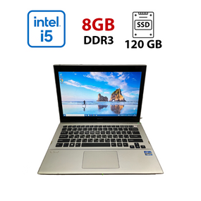 Ноутбук Б-клас Sony SVT131A11V / 13.3" (1366x768) TN / Intel Core i5-3317U (2 (4) ядра по 1.7 - 2.6 GHz) / 8 GB DDR3 / 120 GB SSD / Intel HD Graphics 4000 / WebCam б/в