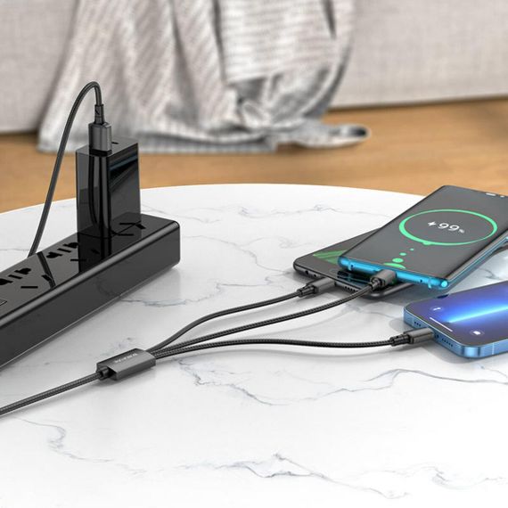 Кабель BOROFONE BX72 3-in-1 charging cable(iP+Type-C+Micro) Black | Зображення 2