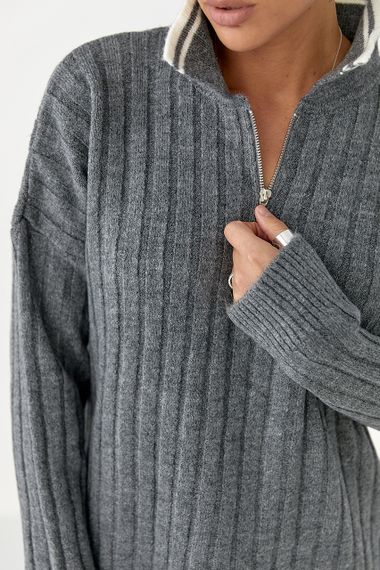 В'язана кофта-поло в широкий рубчик - сірий цвет, ONE SIZE (є розміри) | Зображення 3