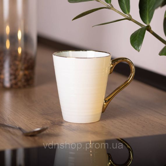 Чашка порцелянова із золотим обідком та позолоченою ручкою 320 (мл) Бежева RX-N240624BE | Зображення 3