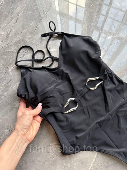 Цельный слитный женский купальник на тонких бретелях с поясом, Mbk262, цвет черный, размер S | Зображення 5