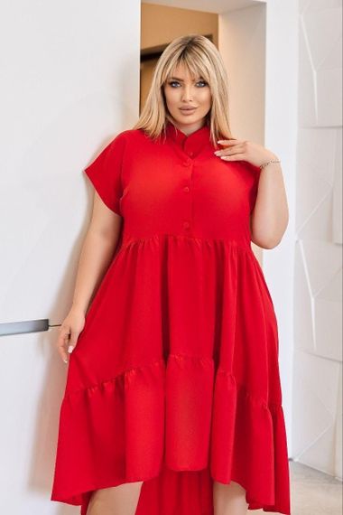 Жіноча сукня oversize SOLINNA  із софту великих розмірів 46–60, літня сукня вільного крою LI-5908 Червоний, 46-48 | Зображення 2