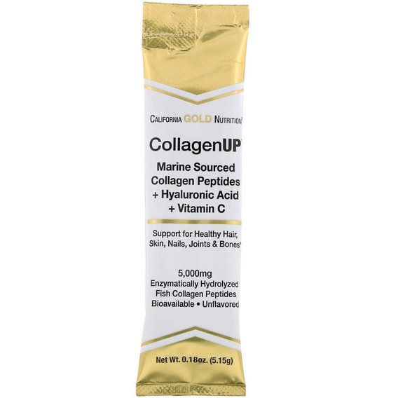 Комплекс для шкіри, волосся, нігтів California Gold Nutrition CollagenUp, Marine Hydrolyzed Collagen + Hyaluronic Acid + Vitamin C, (5,15 g) x 10 packs Unflavored | Зображення 2