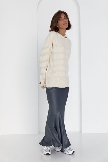 Кофта женская oversize в полоску - кремовый цвет, M (есть размеры) | Зображення 6