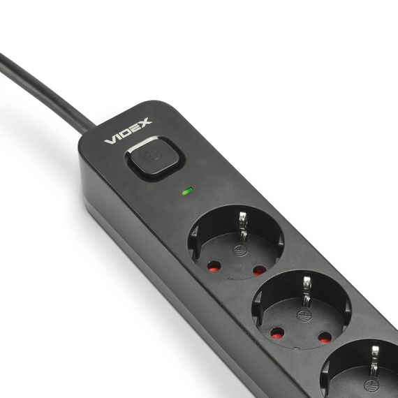 Мережевий подовжувач VIDEX ONCORD з/з 6п 3м (3x1.5мм) з кнопкою Black | Зображення 2