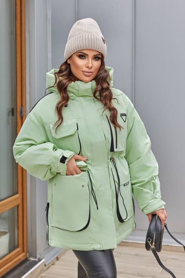 Жіноча тепла куртка з капюшоном колір зелений р.XXL 448344 | Зображення 2
